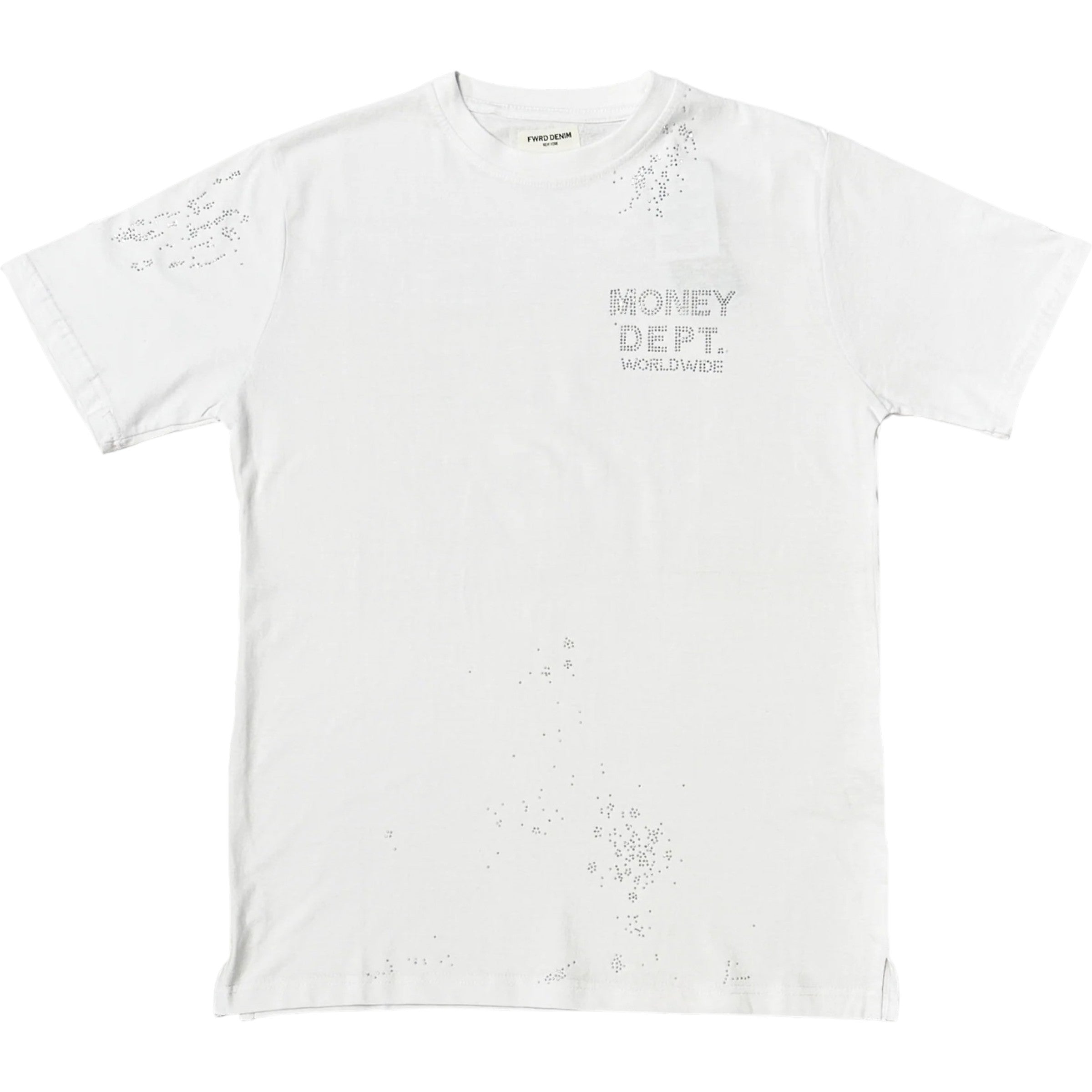 FWRD Kids 'Money Dept' T-Shirt (White) FW-180733K White t-shirt with text on a white background