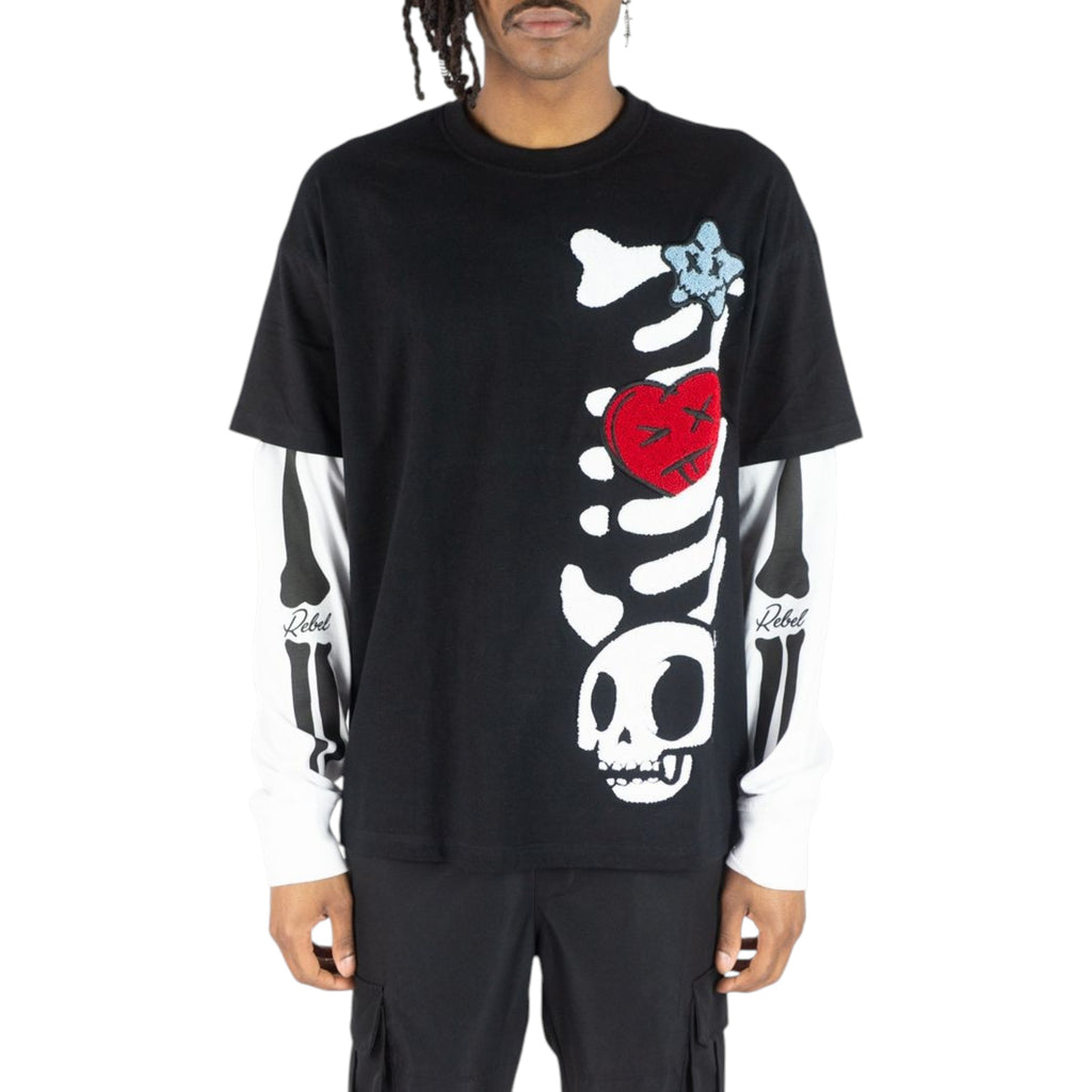 Skeleton Twofer Long Sleeve Tee In Black