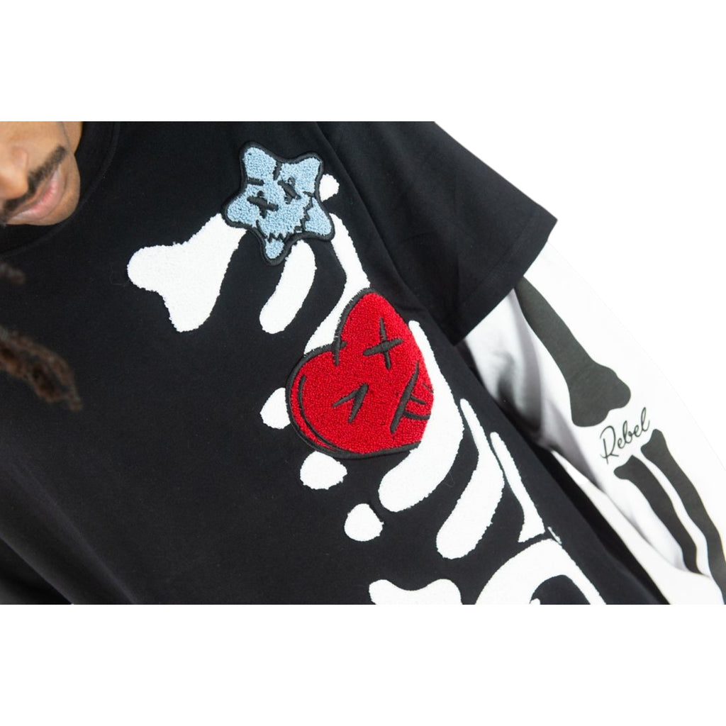 Skeleton Twofer Long Sleeve Tee In Black