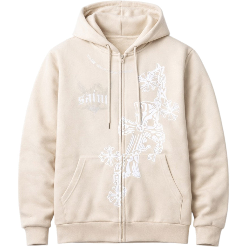 Men's Zip Fleece Hoodie Every Saint Has a Past In Khaki