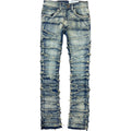 Men's Distressed Frayed Stacked Denim In Light Denim