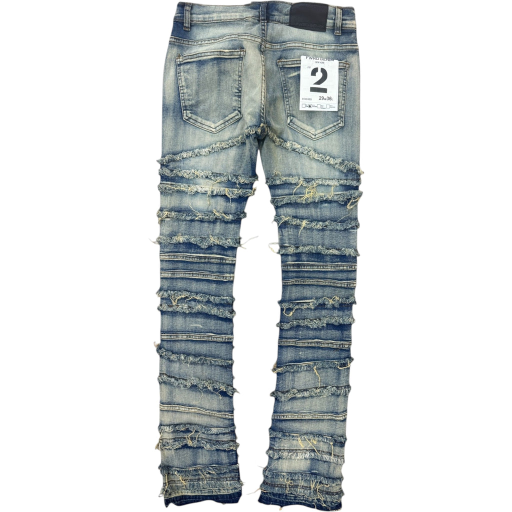 Men's Distressed Frayed Stacked Denim In Light Denim