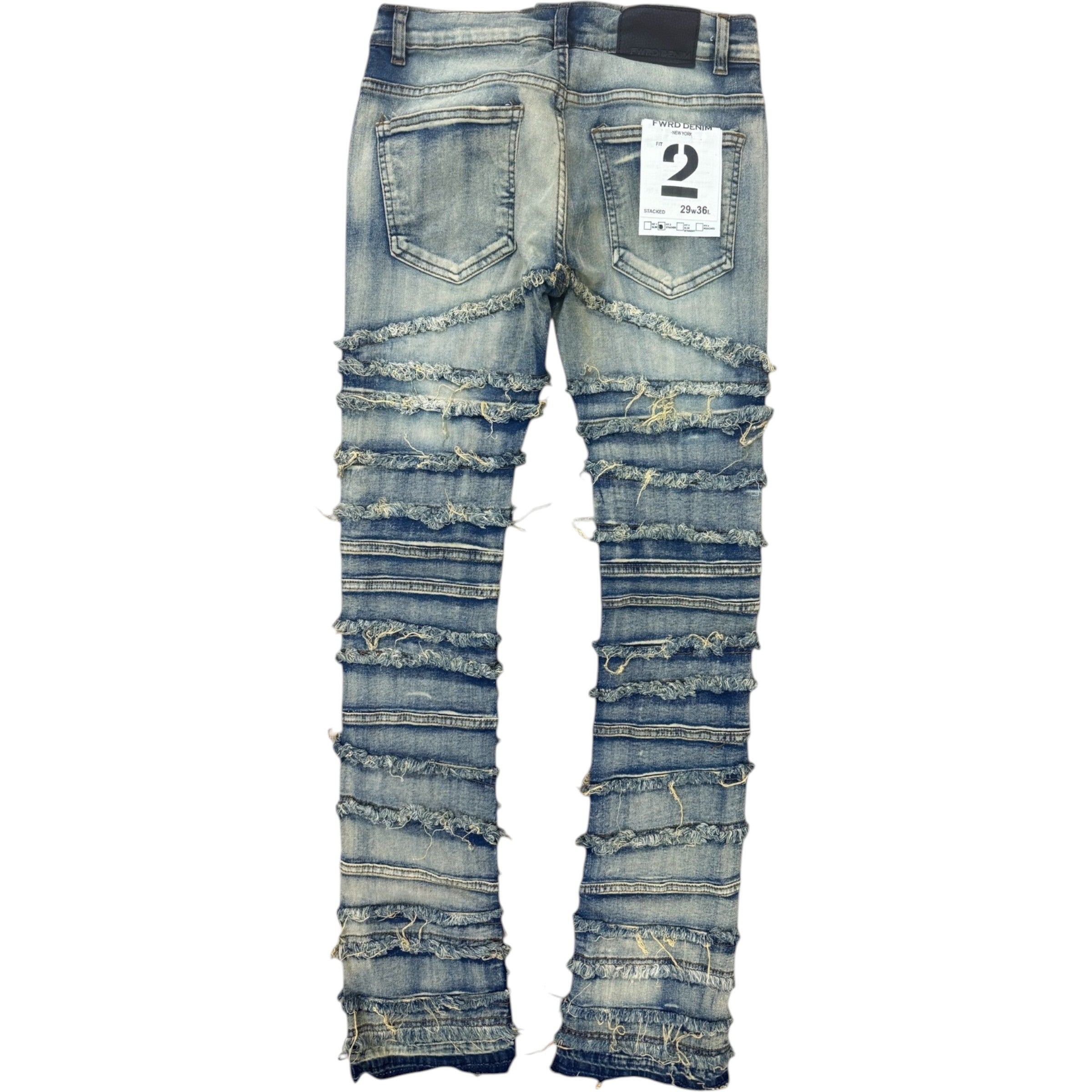 Men's Distressed Frayed Stacked Denim In Light Denim