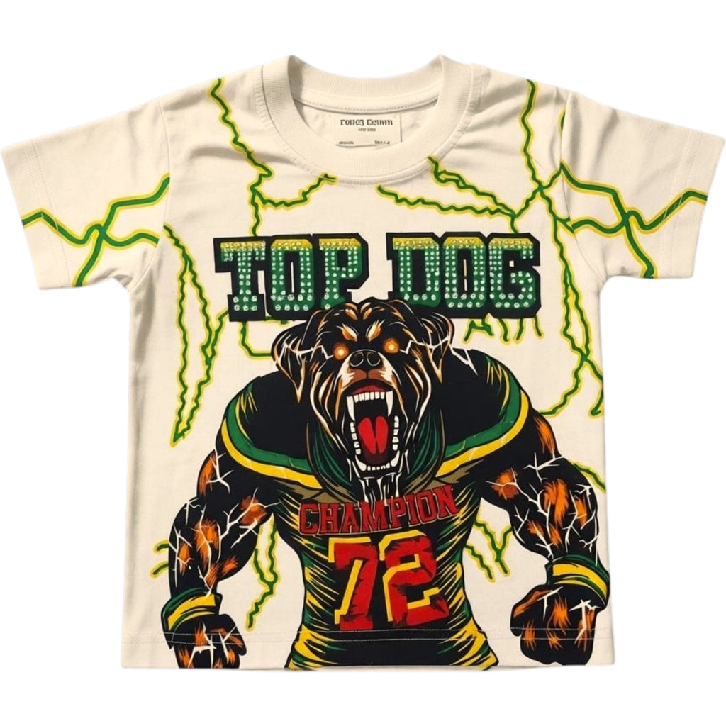 Kids Top Dog Rhinestone Jersey Tee In Cream
