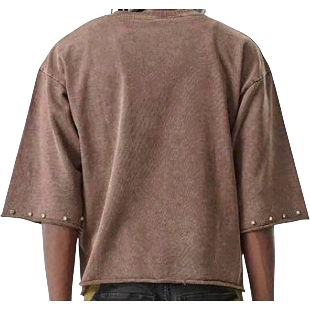 No Risk No Reward Cropped Terry Tee With Rhinestones In Brown