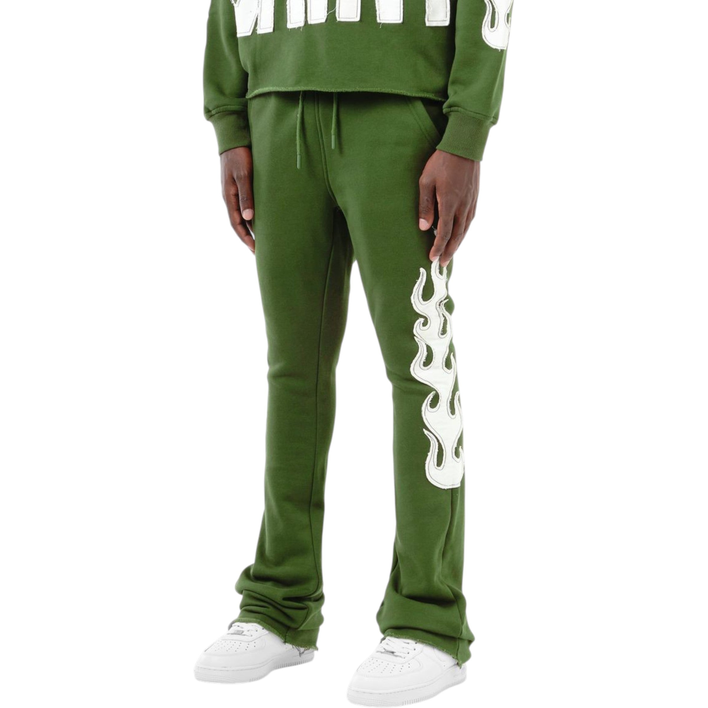 Men's Flame Stacked Sweatpants In Olive