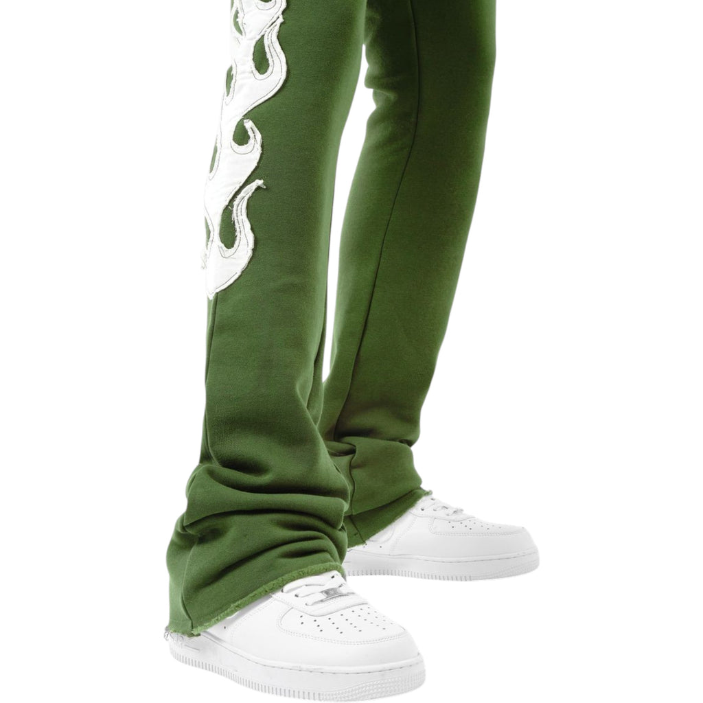 Men's Flame Stacked Sweatpants In Olive