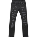 Men's Slim Fit Crystalized Distressed Denim In Black