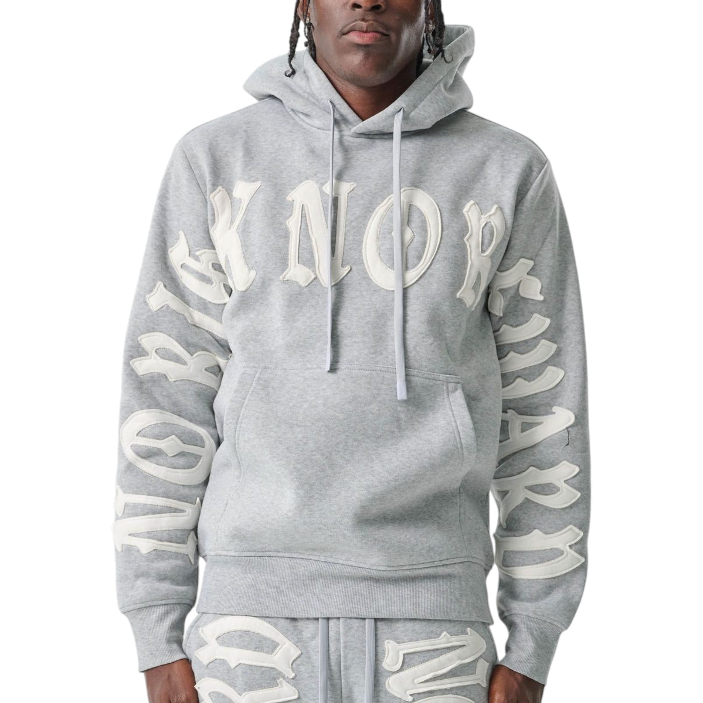 Men's Fleece Hoodie No Risk No Reward in Grey and White