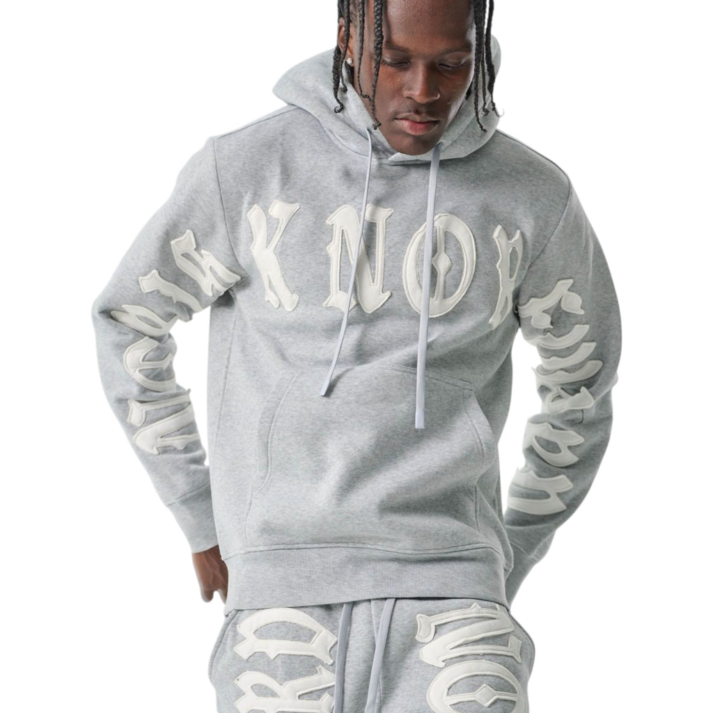 Men's Fleece Hoodie No Risk No Reward in Grey and White