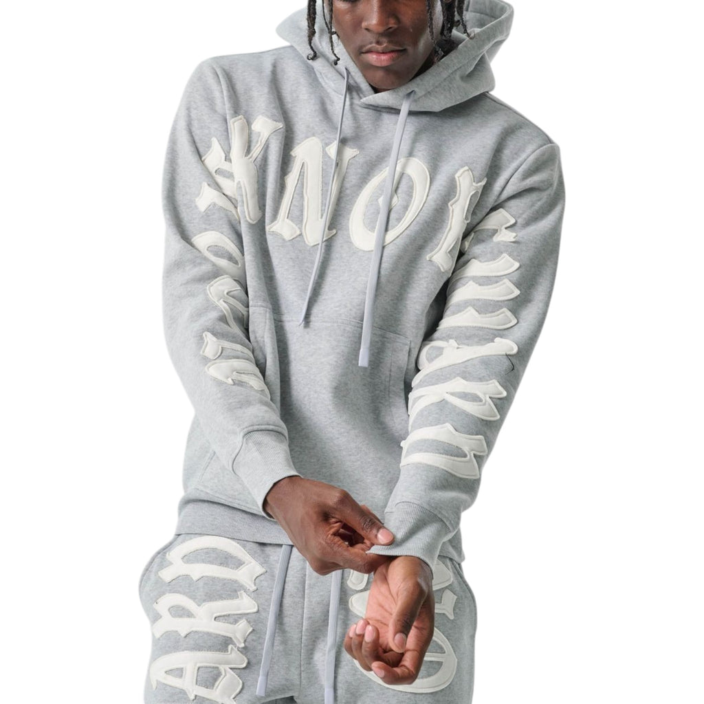 Men's Fleece Hoodie No Risk No Reward in Grey and White