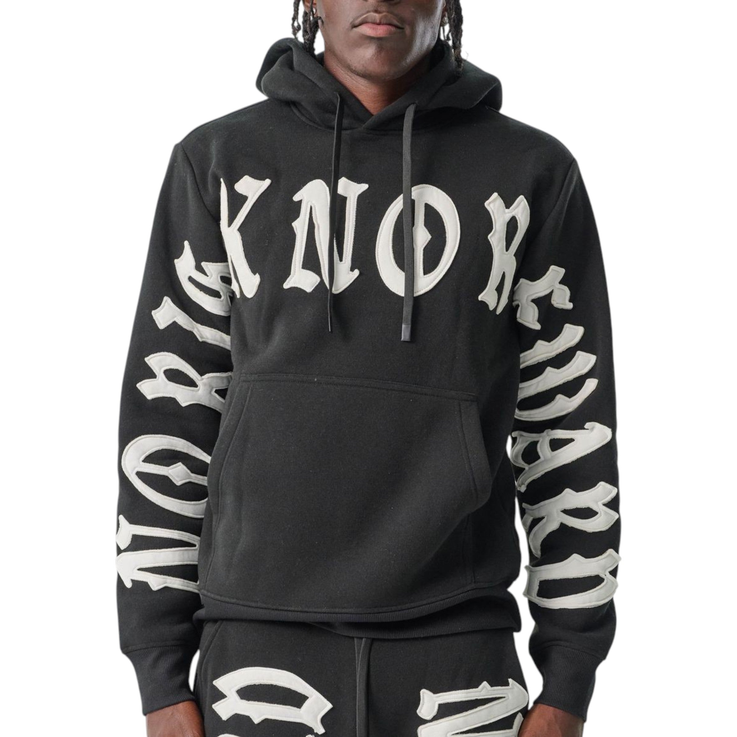 Men's Fleece Hoodie No Risk No Reward in Black and White