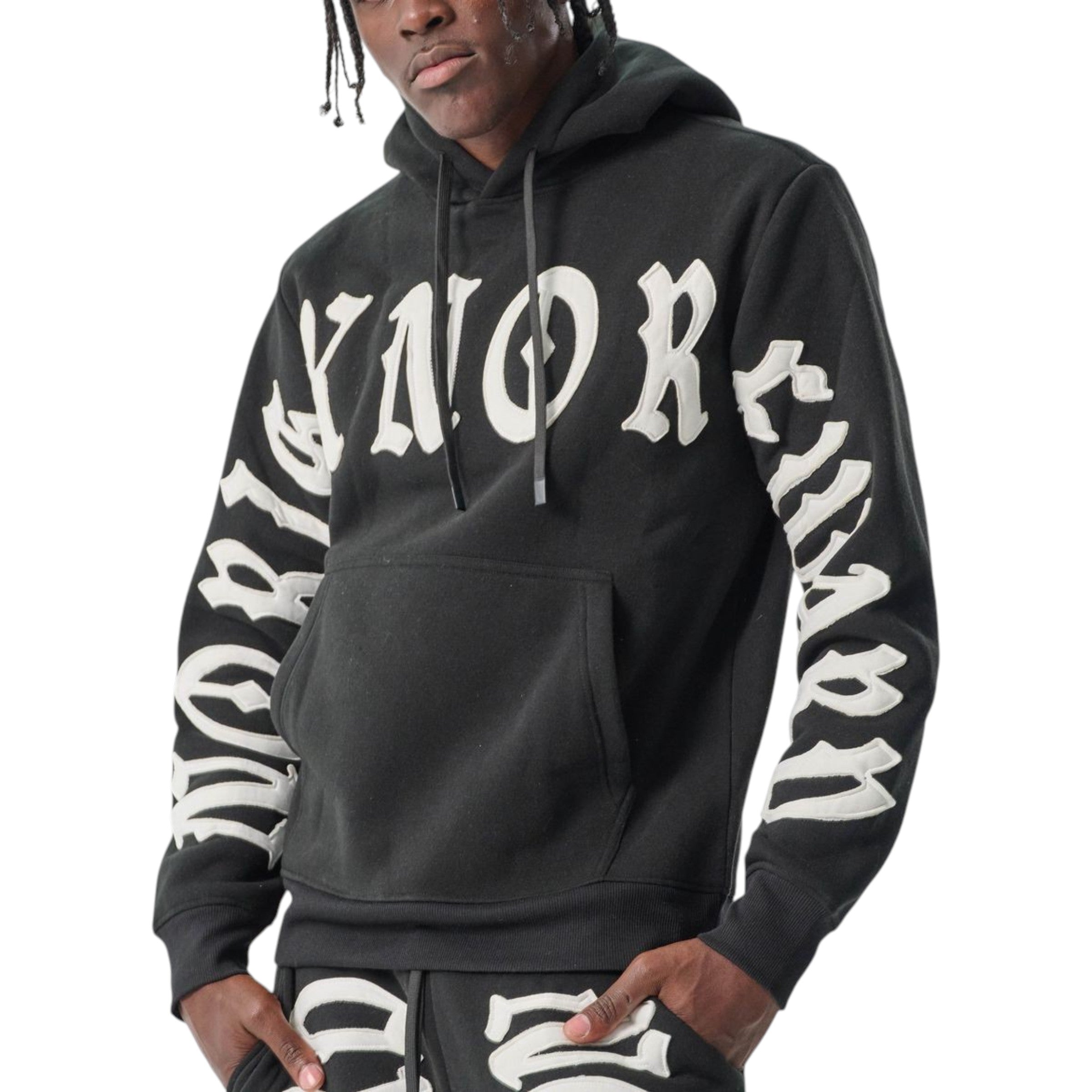 Men's Fleece Hoodie No Risk No Reward in Black and White