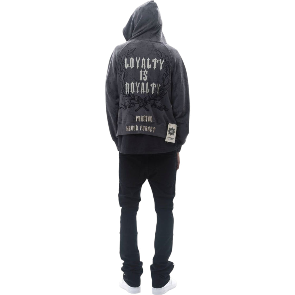 Men's Loyalty Is Royalty Zip Fleece Hoodie In Dark Grey