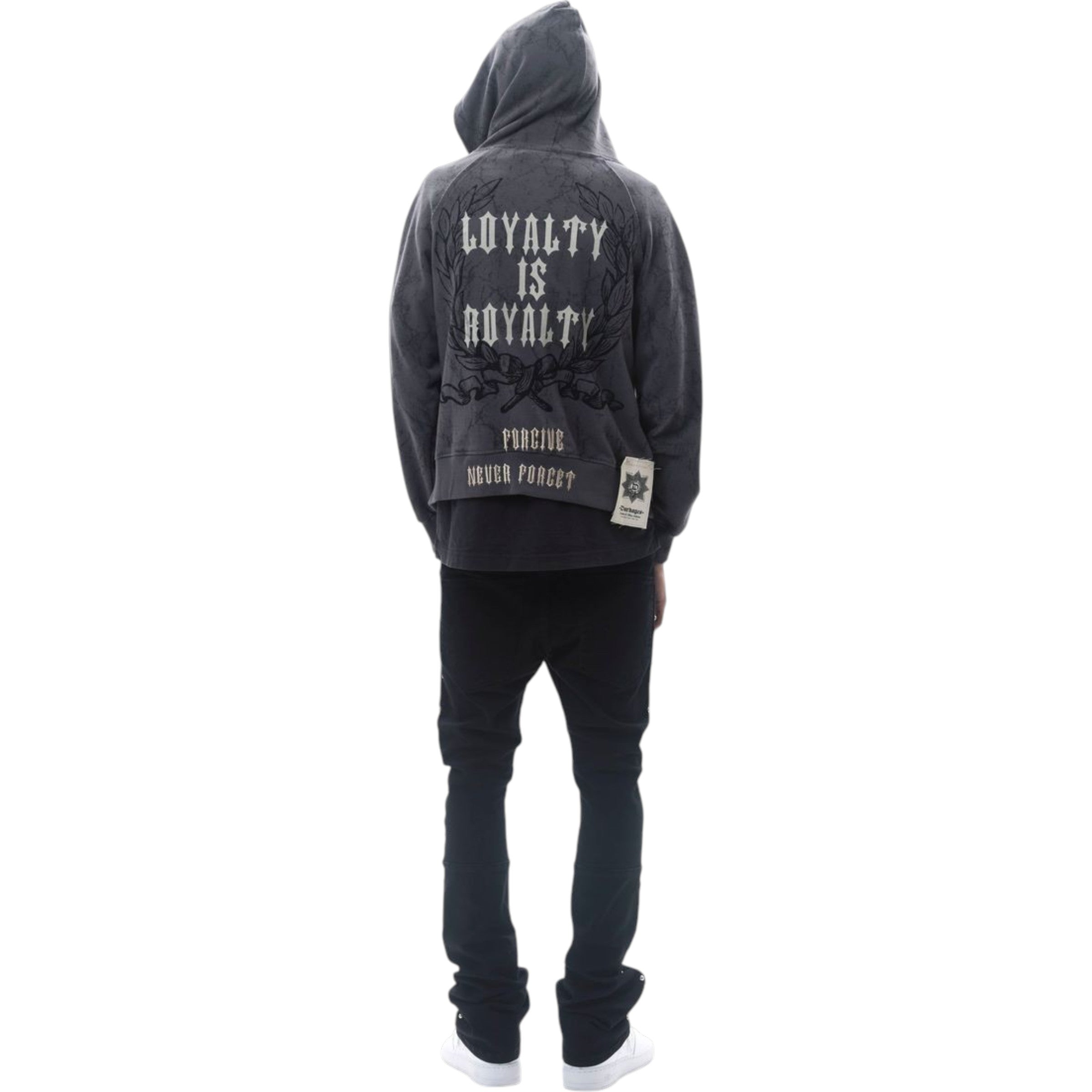 Men's Loyalty Is Royalty Zip Fleece Hoodie In Dark Grey