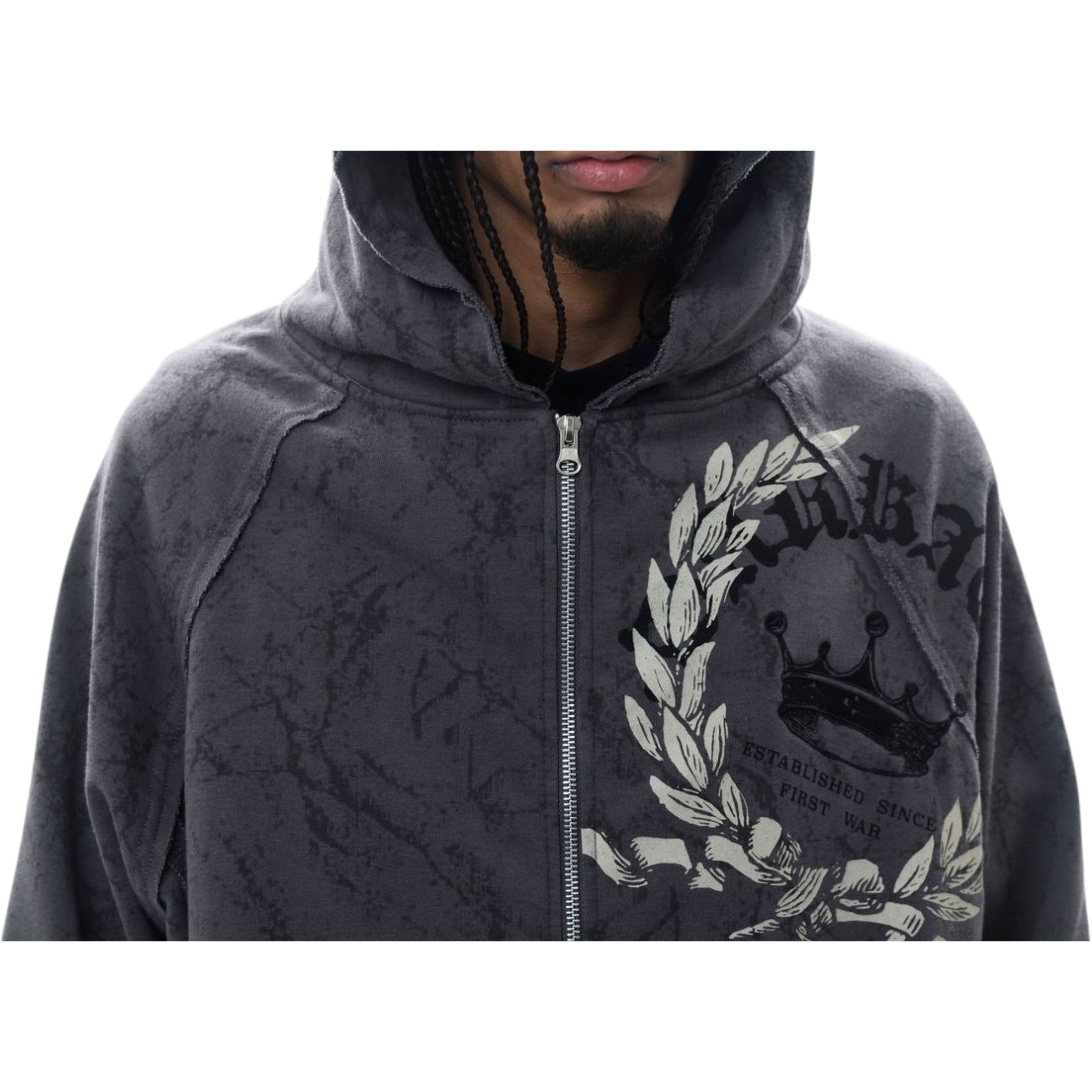Men's Loyalty Is Royalty Zip Fleece Hoodie In Dark Grey