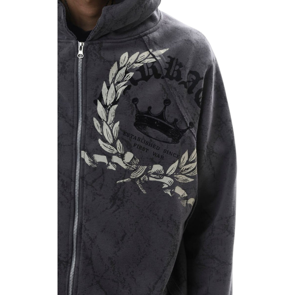 Men's Loyalty Is Royalty Zip Fleece Hoodie In Dark Grey