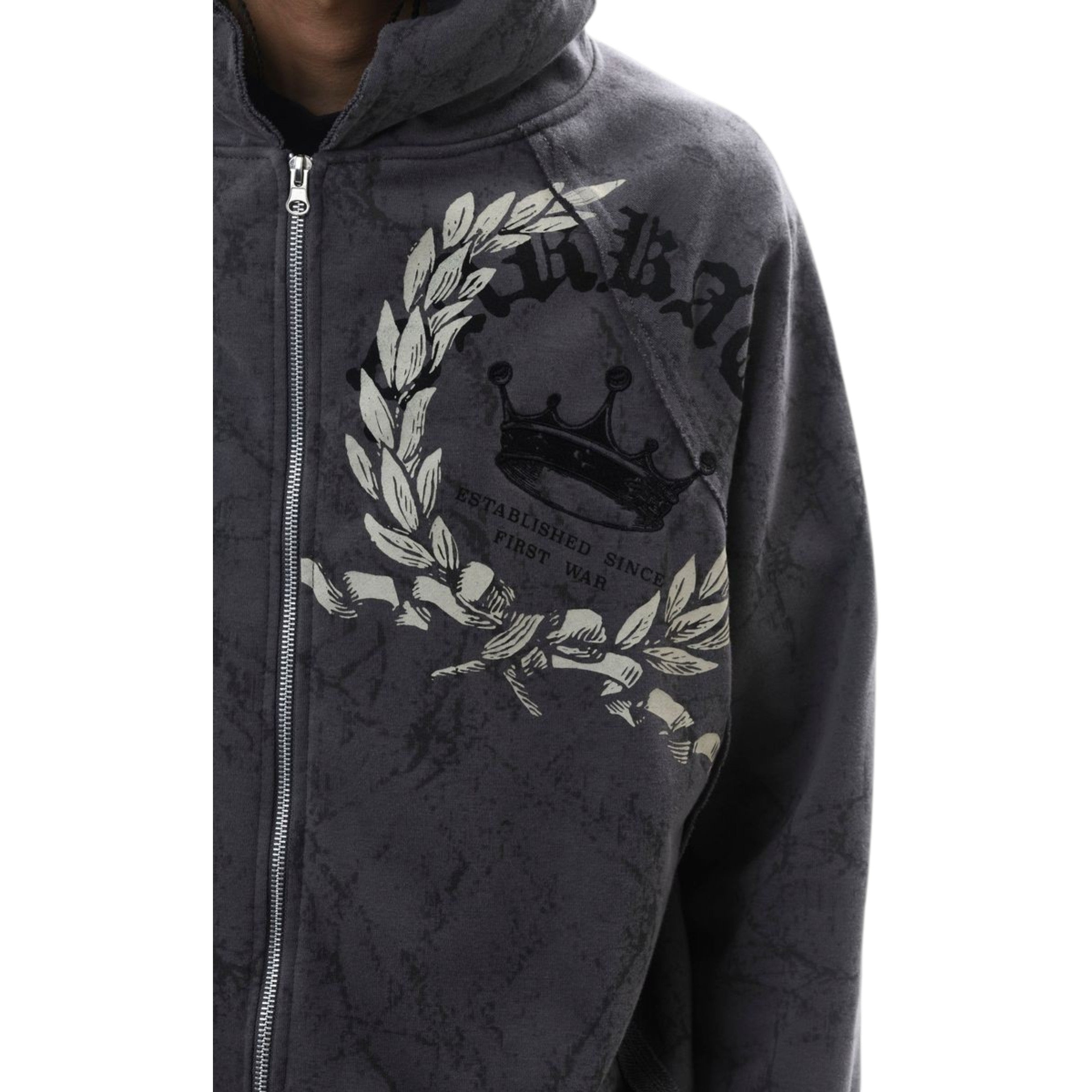Men's Loyalty Is Royalty Zip Fleece Hoodie In Dark Grey