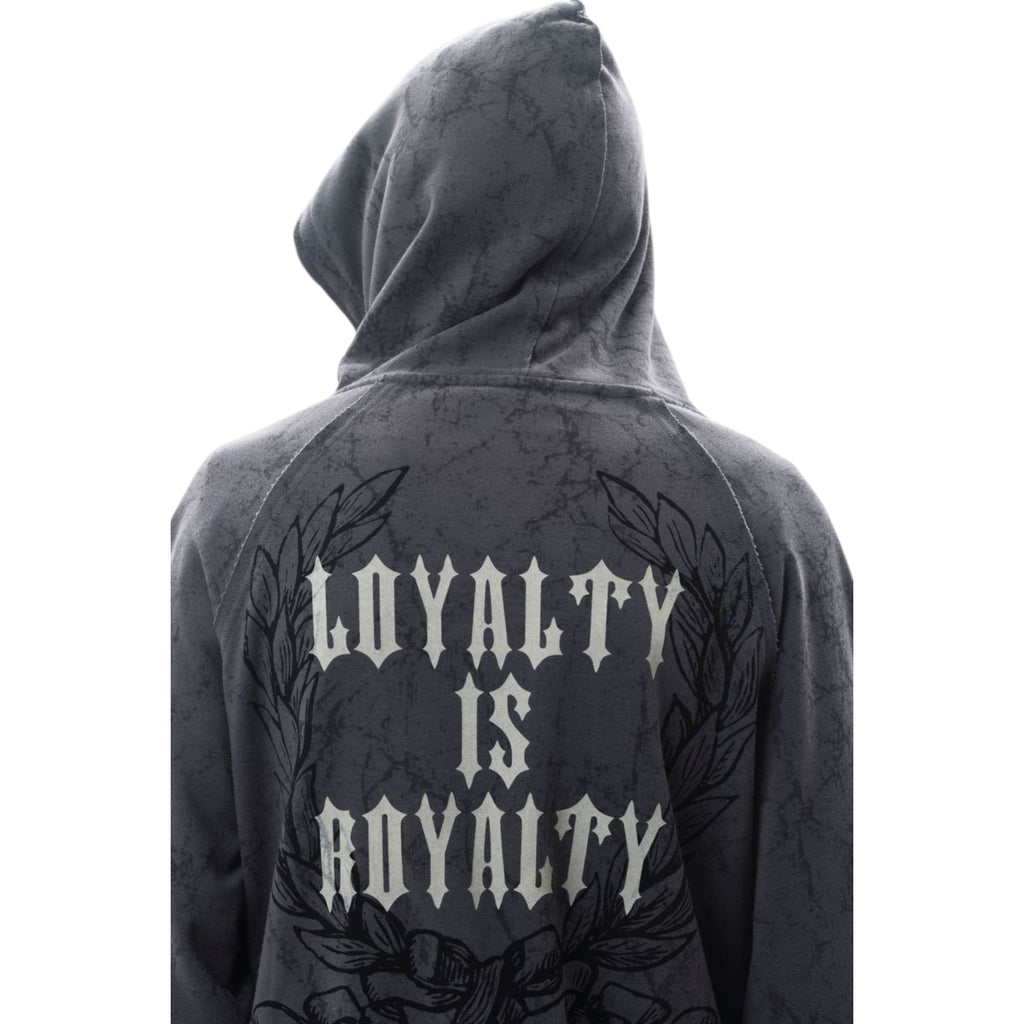 Men's Loyalty Is Royalty Zip Fleece Hoodie In Dark Grey