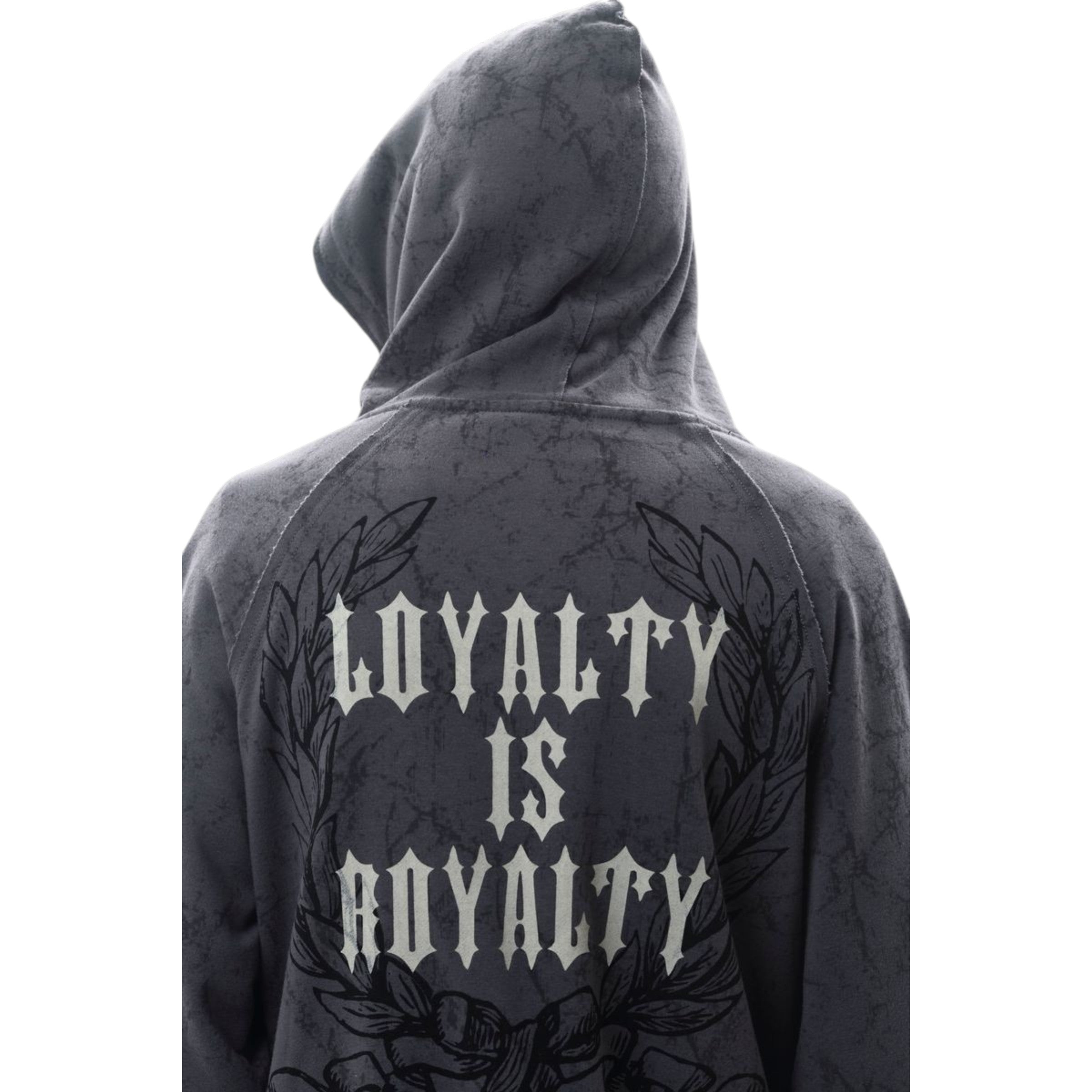 Men's Loyalty Is Royalty Zip Fleece Hoodie In Dark Grey