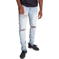 Men's Skinny Fit  Destroyed Knee Ankle Zip Denim In Light Blue