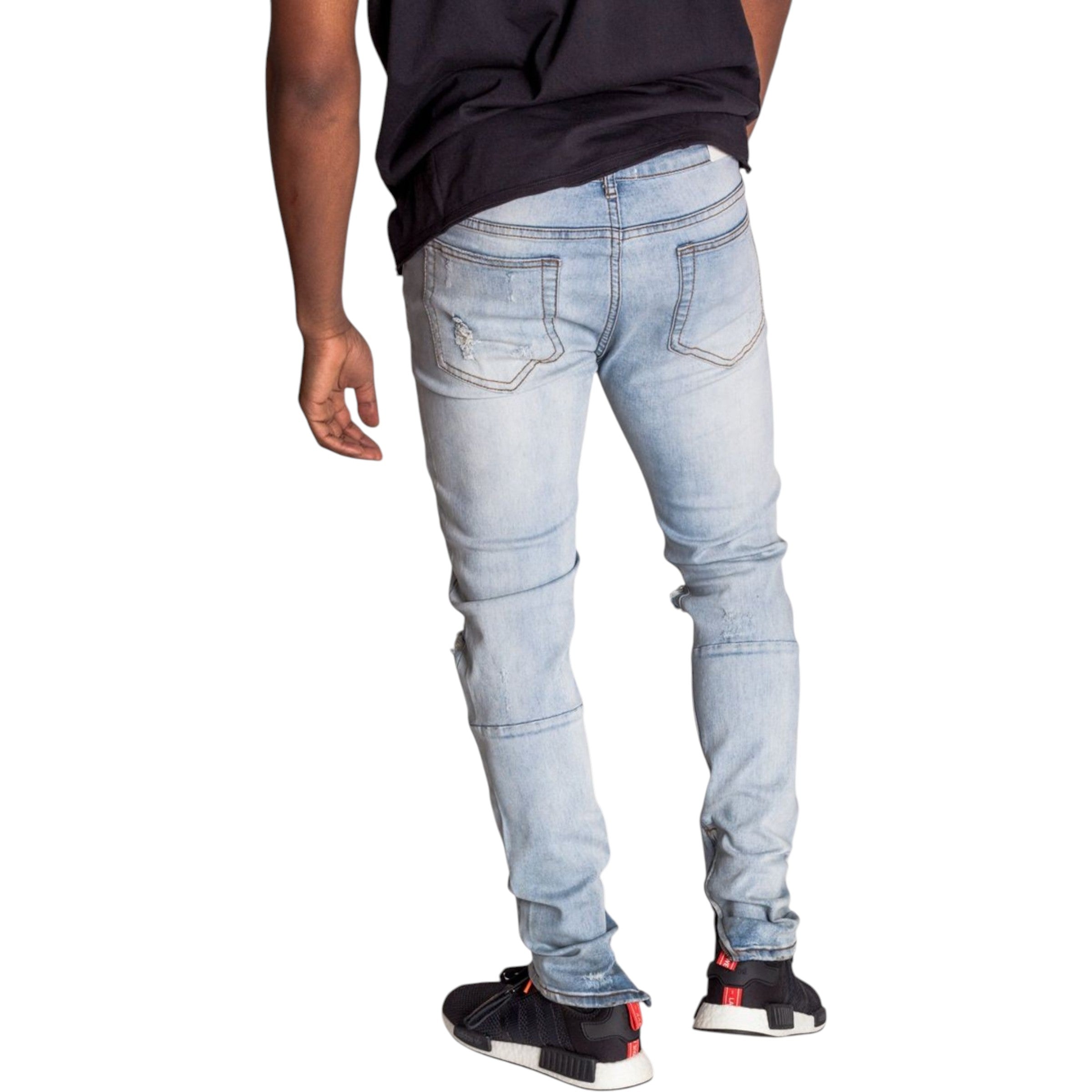 Men's Skinny Fit  Destroyed Knee Ankle Zip Denim In Light Blue