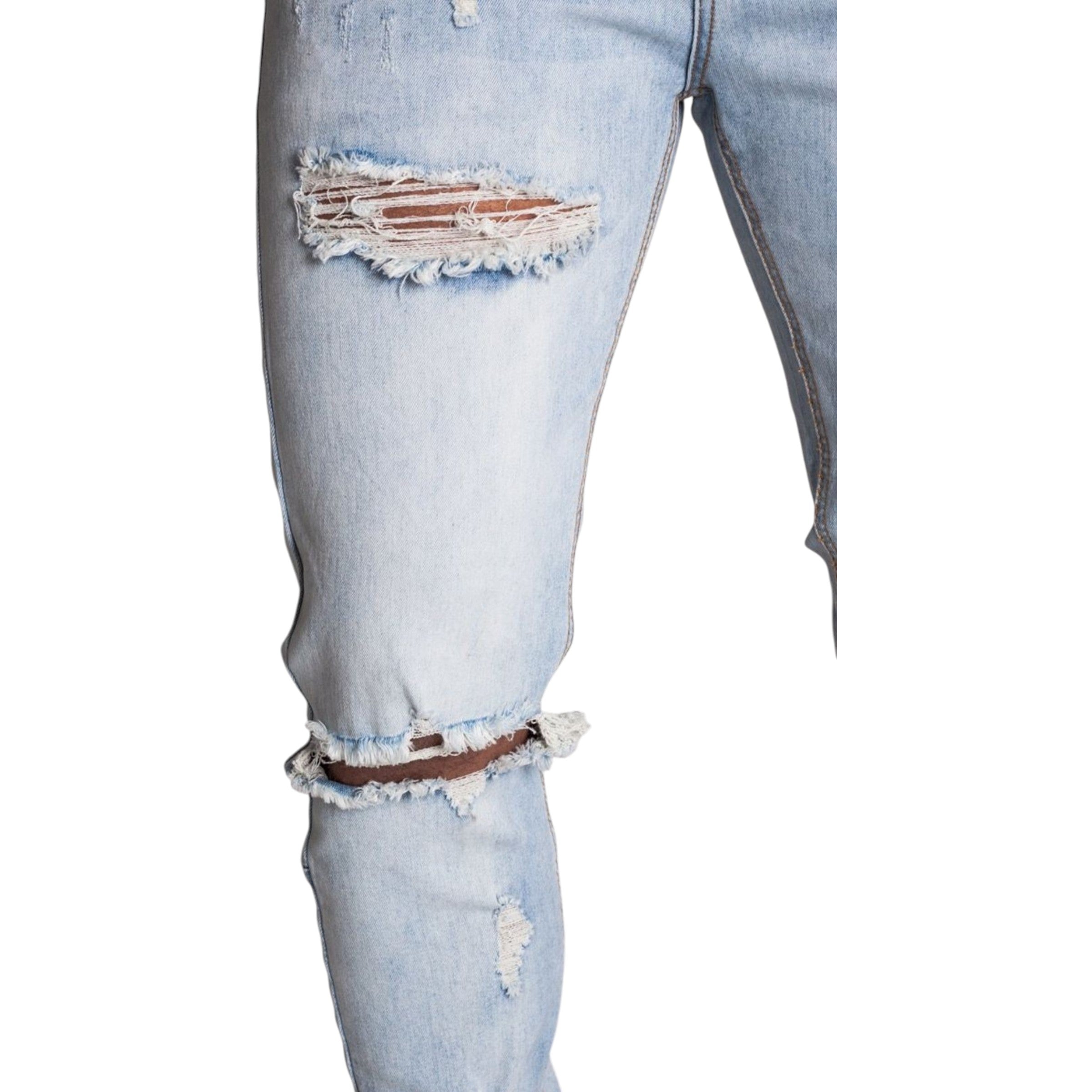 Men's Skinny Fit  Destroyed Knee Ankle Zip Denim In Light Blue