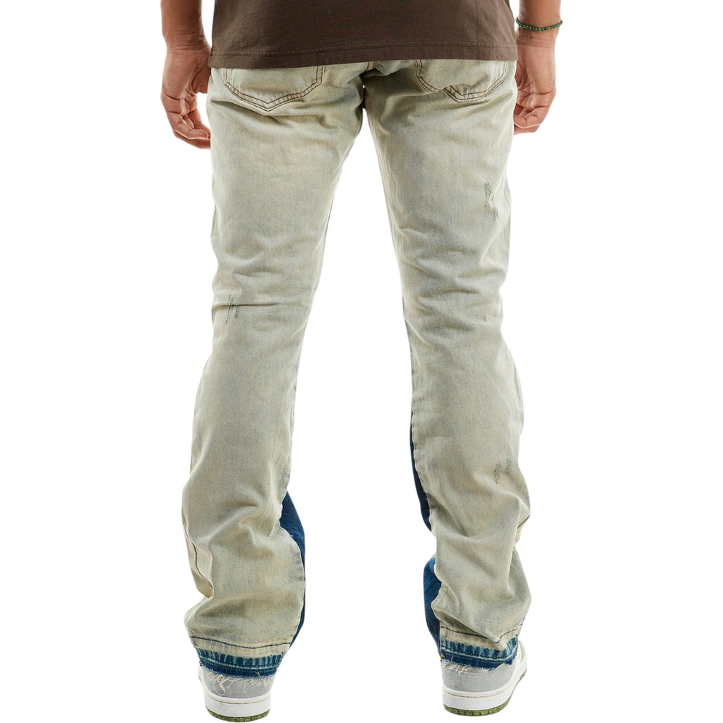 Men's Rip Repaired Stacked Flare Denim In Tint Blue