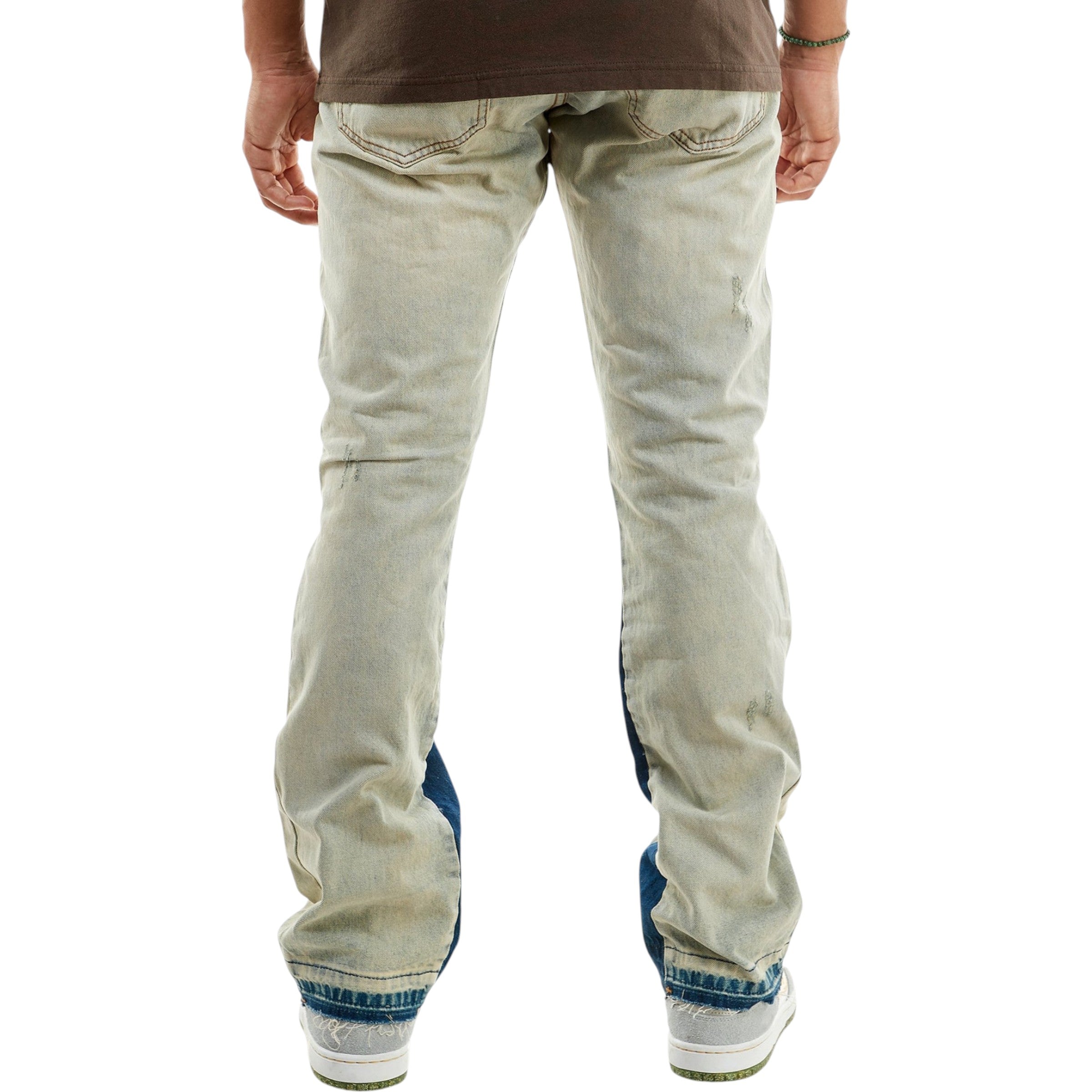 Men's Rip Repaired Stacked Flare Denim In Tint Blue