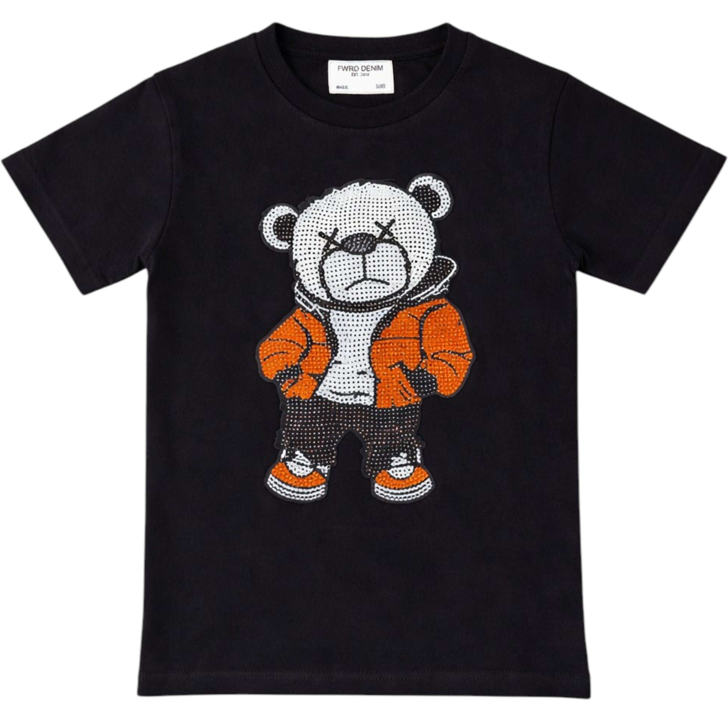 Kids Street Bear Rhinestone Tee In Black