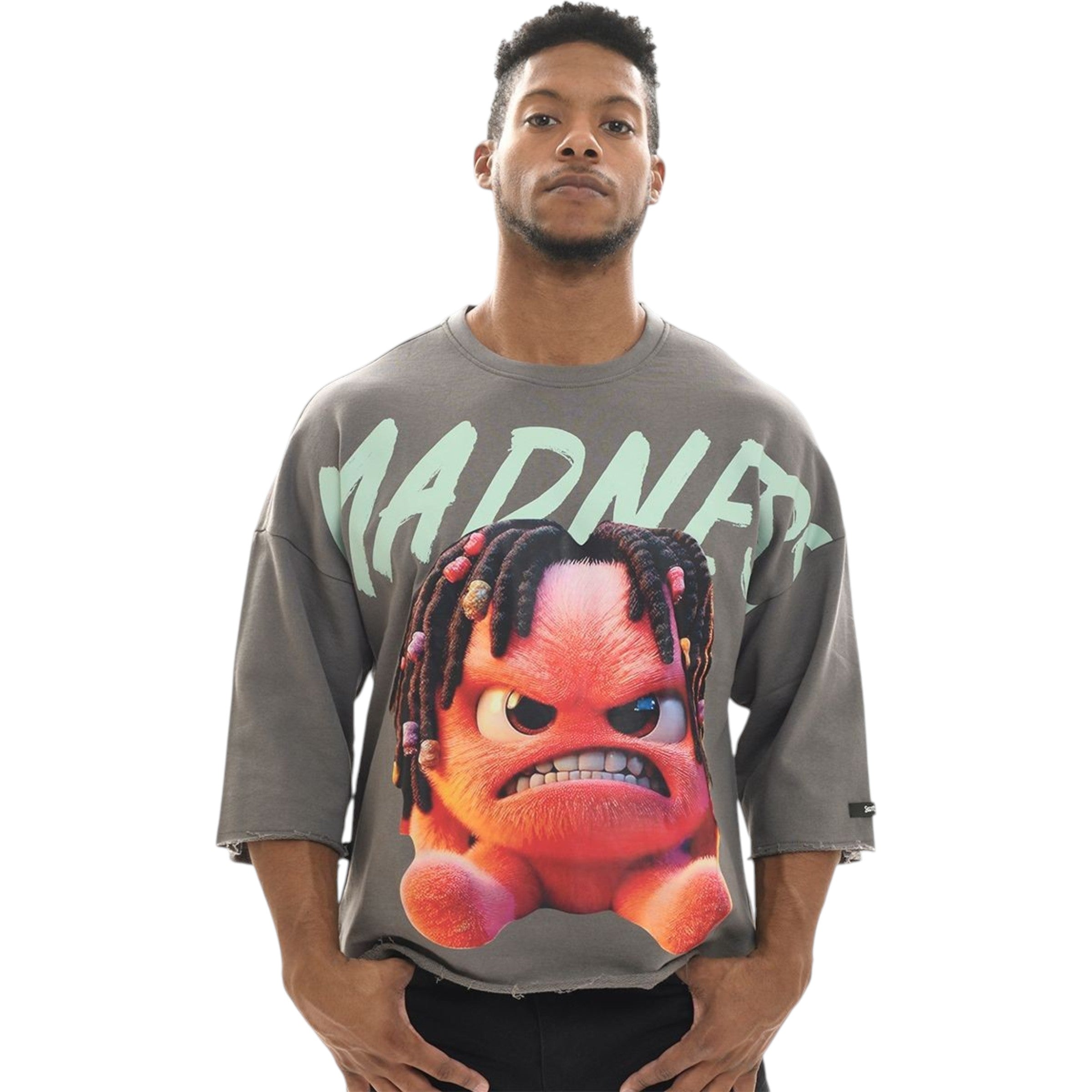 Madness Cropped Oversized Tee In Grey