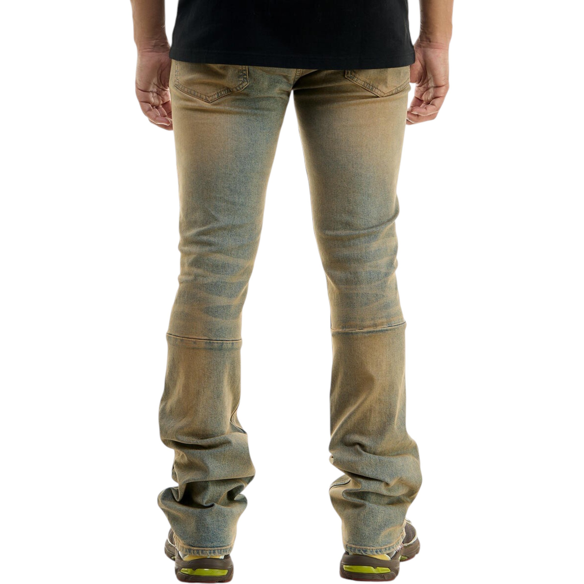 Men's Raw Edge Skinny Stacked Flare Denim In Timber Blue
