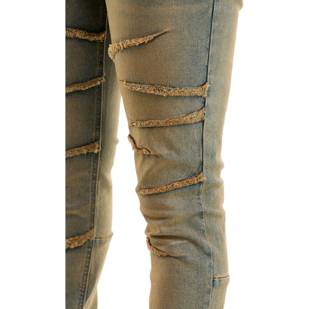 Men's Raw Edge Skinny Stacked Flare Denim In Timber Blue
