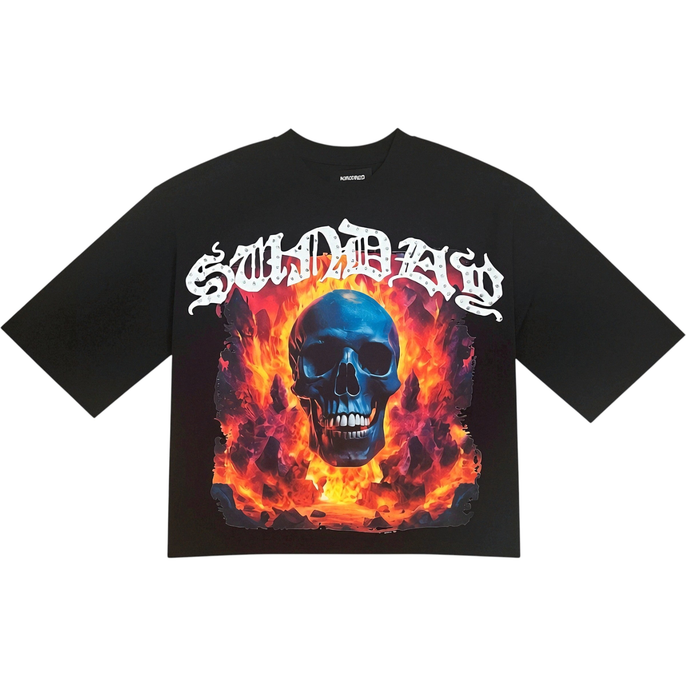 Eternal Flames Cropped Oversized Tee With Rhinestones In Black