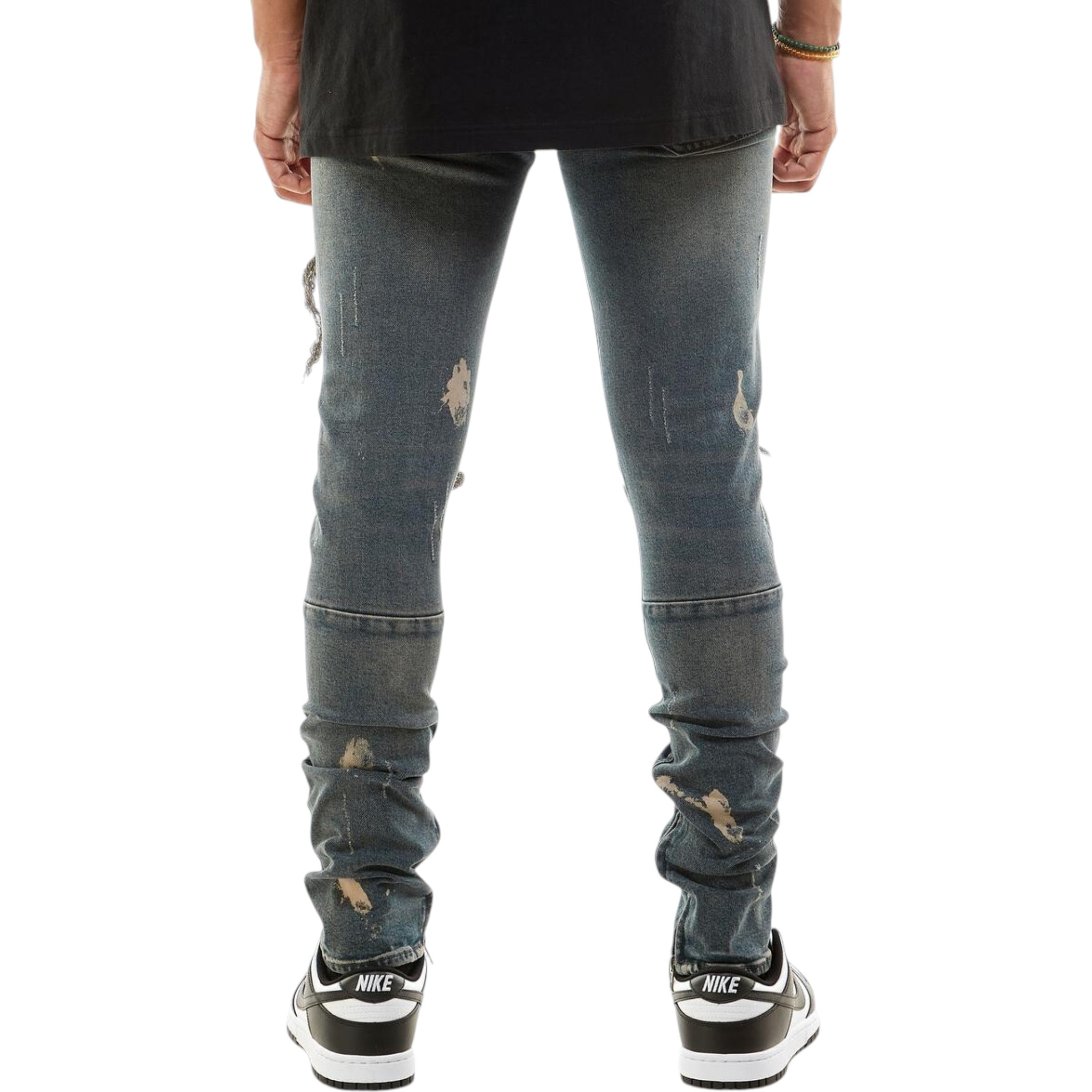 Men's Skinny Fit  Destroyed Knee Ankle Zip Denim In Steel Blue