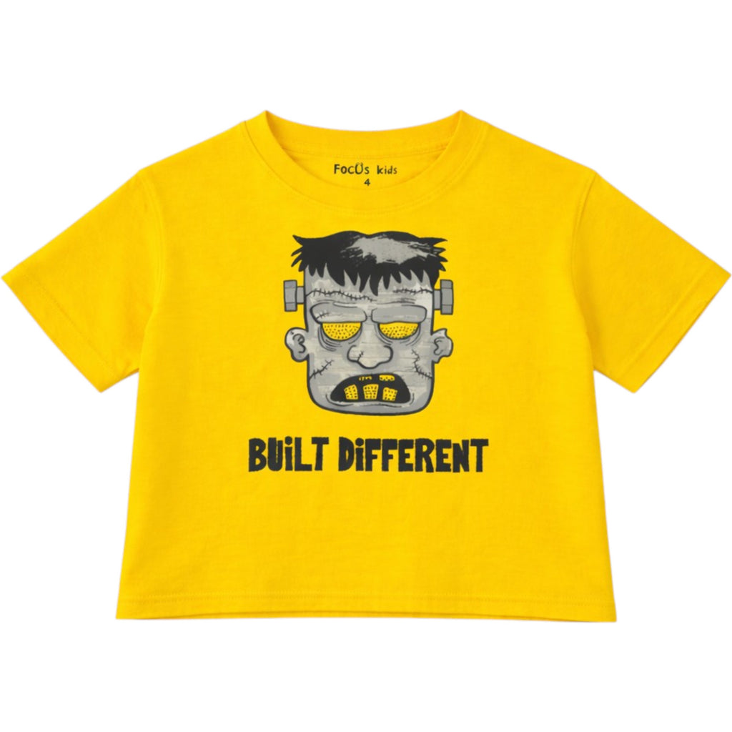 Kids Built Different Cropped Tee In Yellow