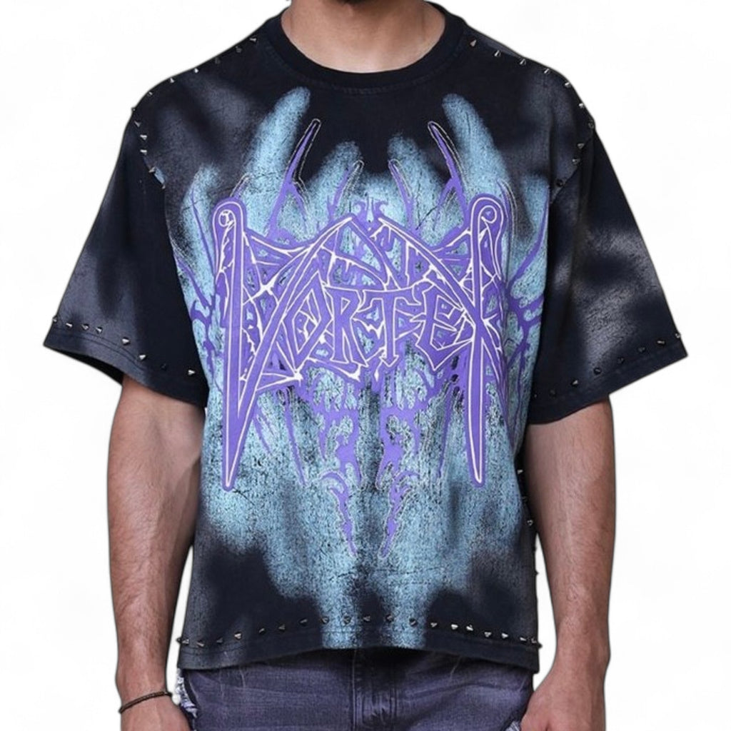 Ascended Studded  Oversized Cropped Tee In Black