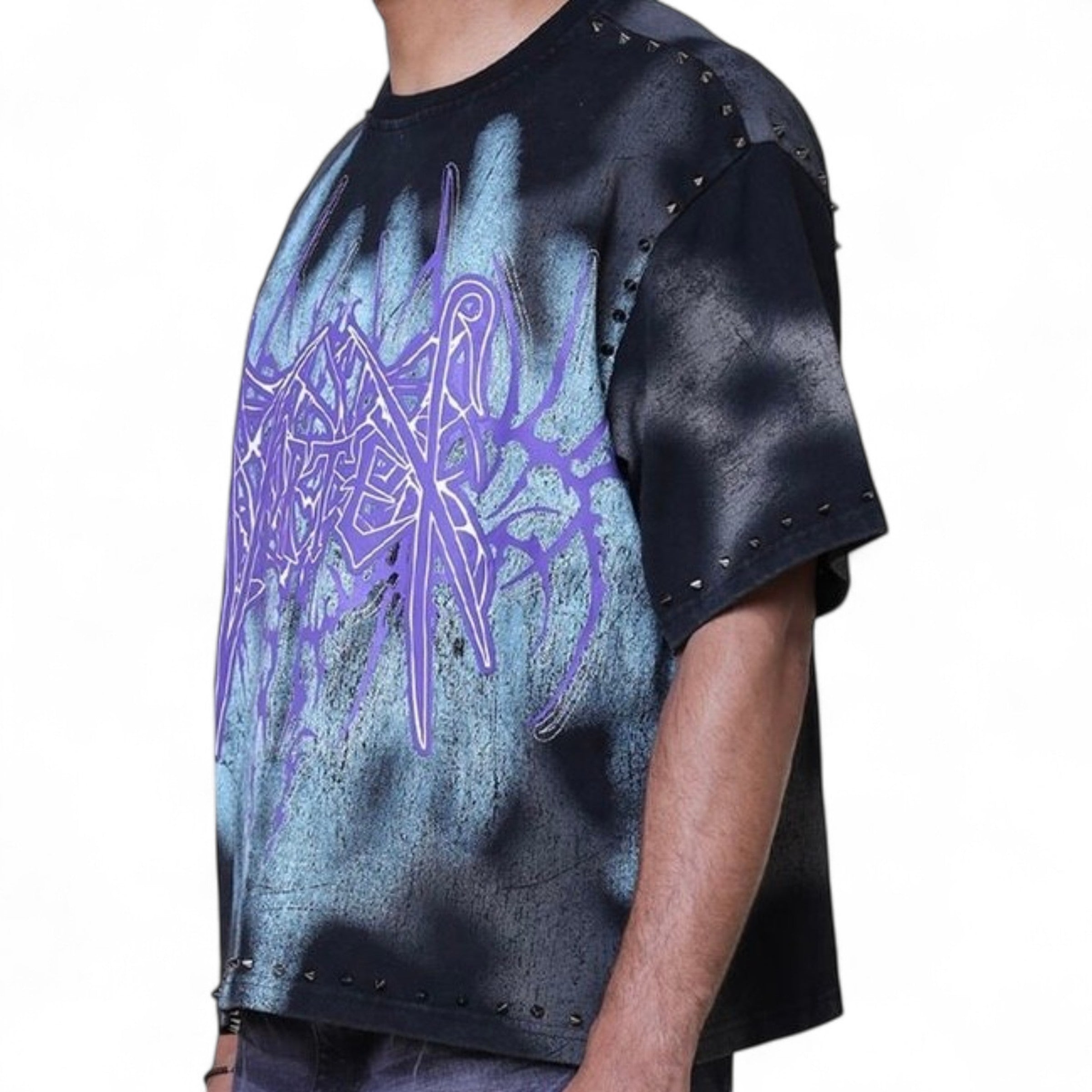Ascended Studded  Oversized Cropped Tee In Black