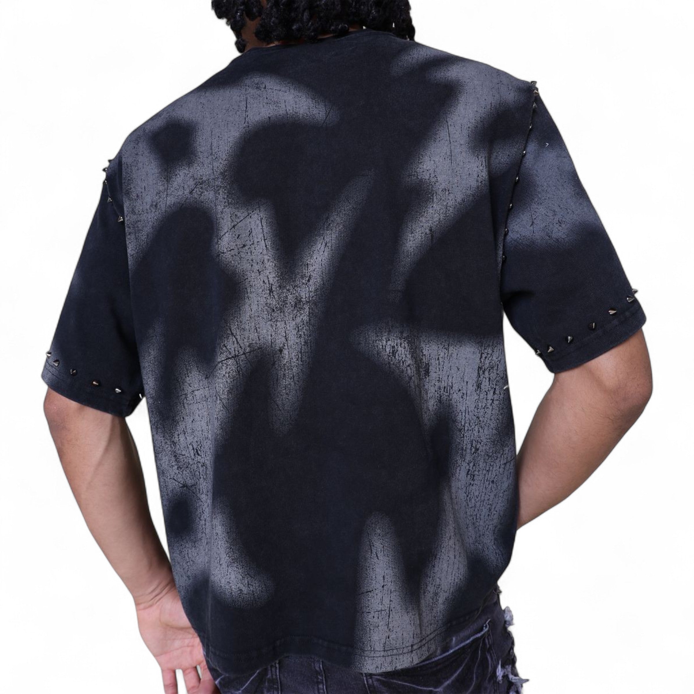 Ascended Studded  Oversized Cropped Tee In Black
