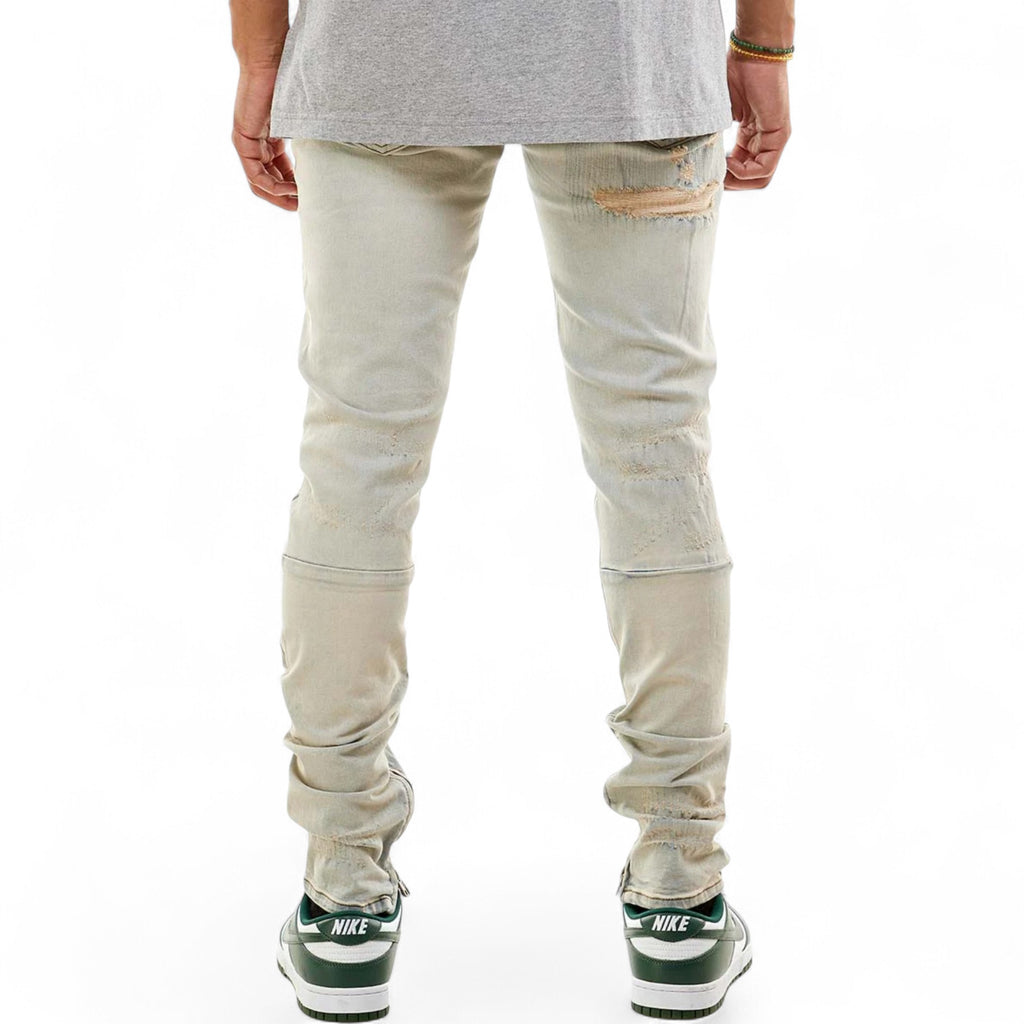 Men's Skinny Fit  All-Over Stitch Ankle Zip Denim In VT. Light Blue