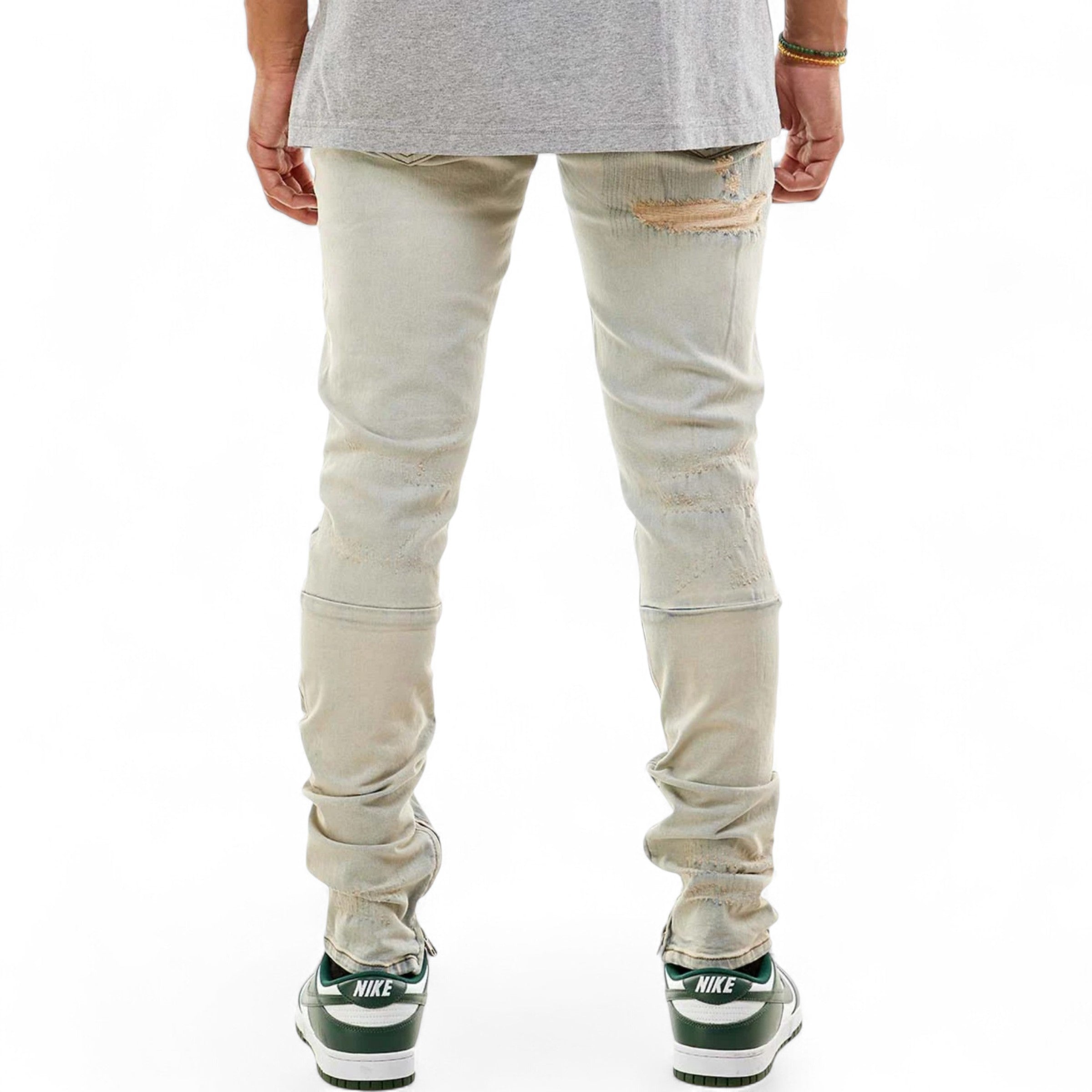 Men's Skinny Fit  All-Over Stitch Ankle Zip Denim In VT. Light Blue