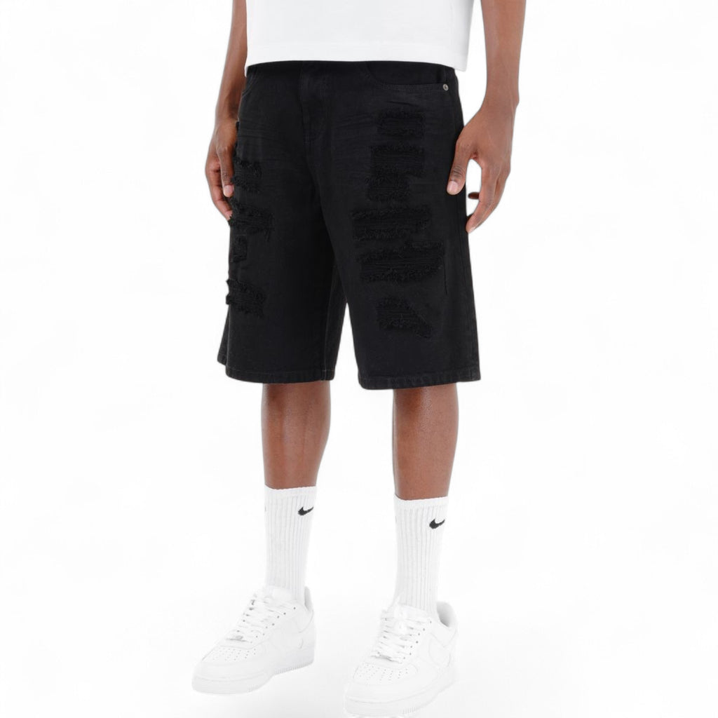 Men's Rip & Repair Relax Fit Denim Shorts In Black