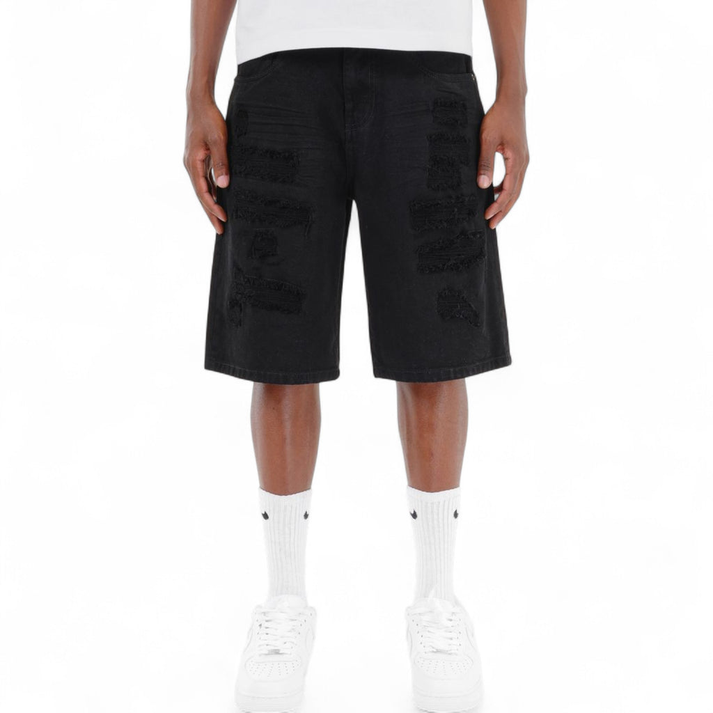 Men's Rip & Repair Relax Fit Denim Shorts In Black