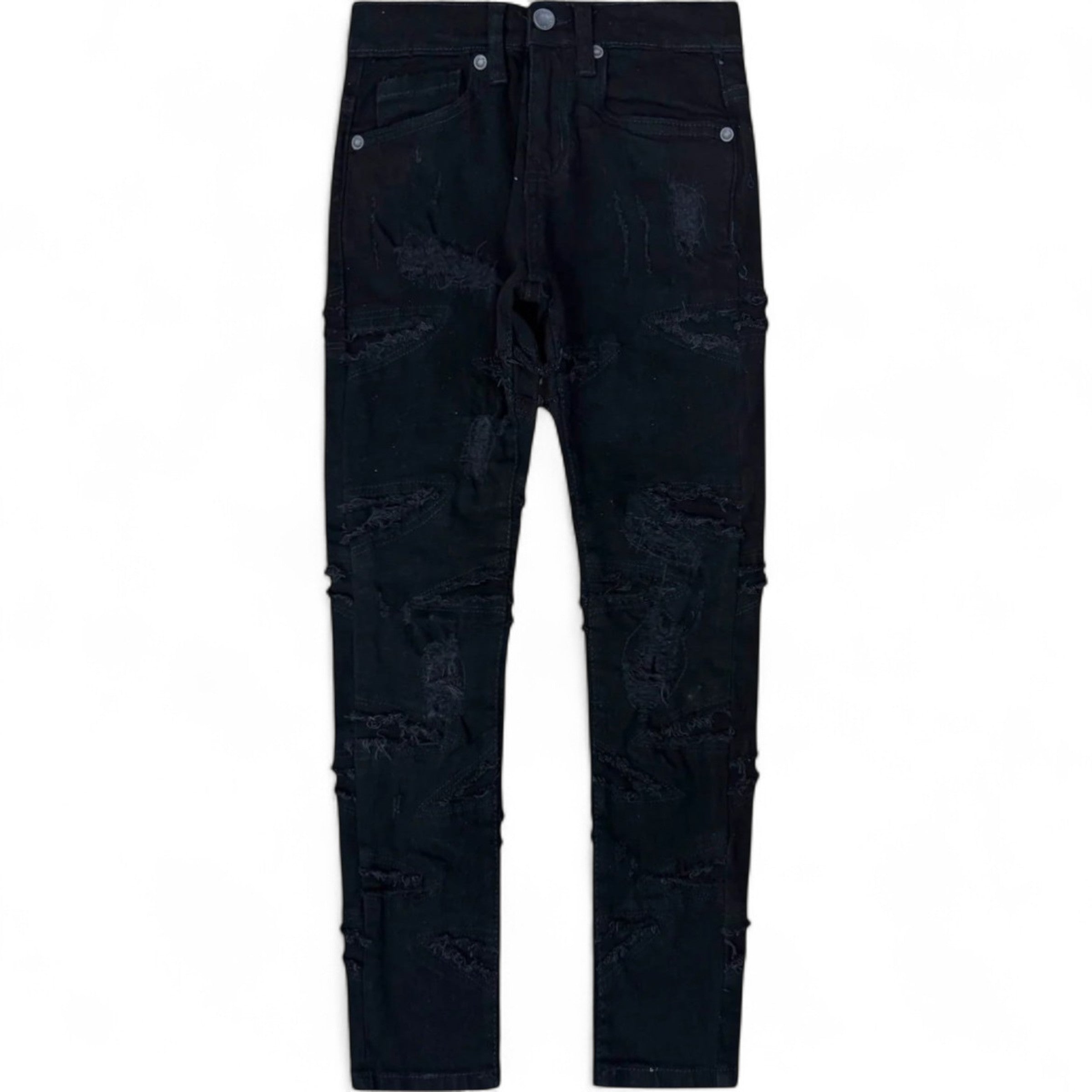 Kids Slim Fit Slim Darted Distressed Denim In Jet Black