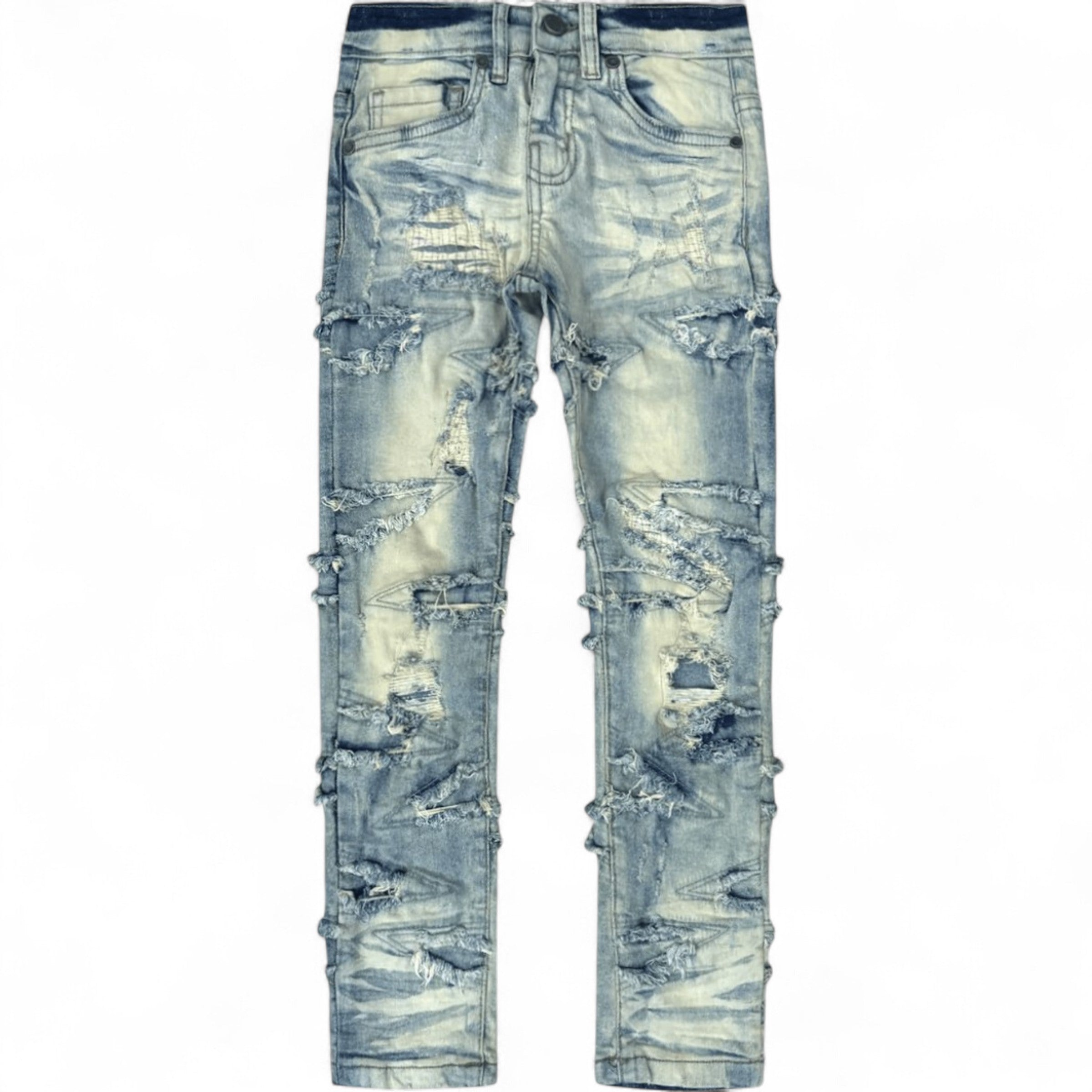 Kids Slim Fit Slim Darted Distressed Denim In Light Tint