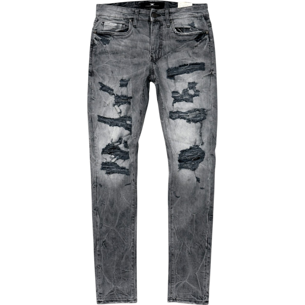 Men's Slim Fit Sean Shredded Distressed Denim In Smoked Grey