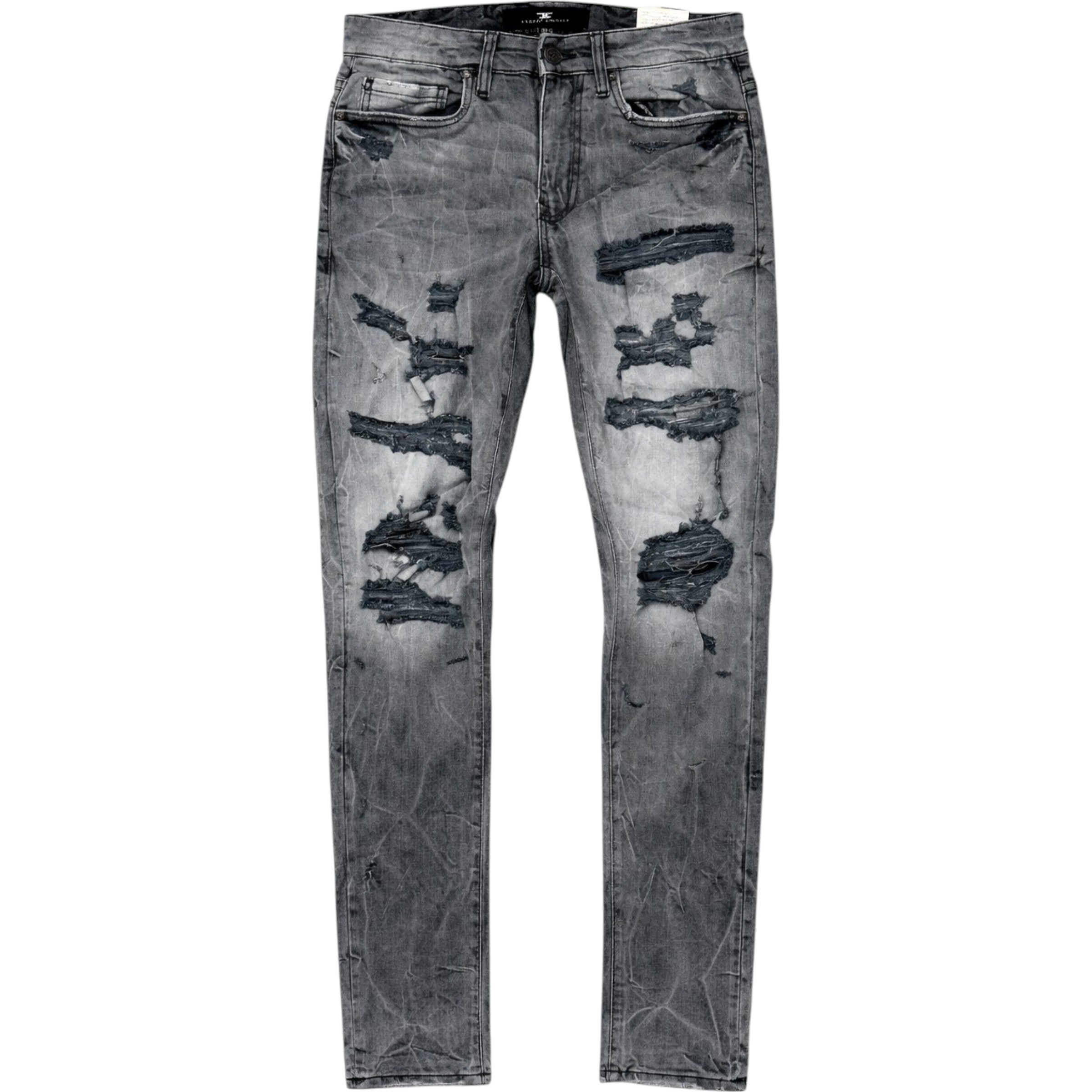 Men's Slim Fit Sean Shredded Distressed Denim In Smoked Grey