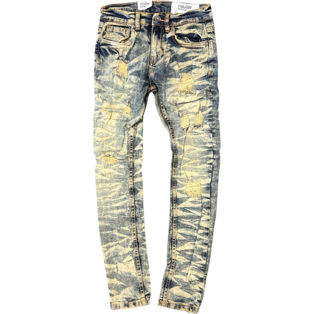 Kids Slim Fit Wild Tiger Distressed Ripple Denim In Med Tint