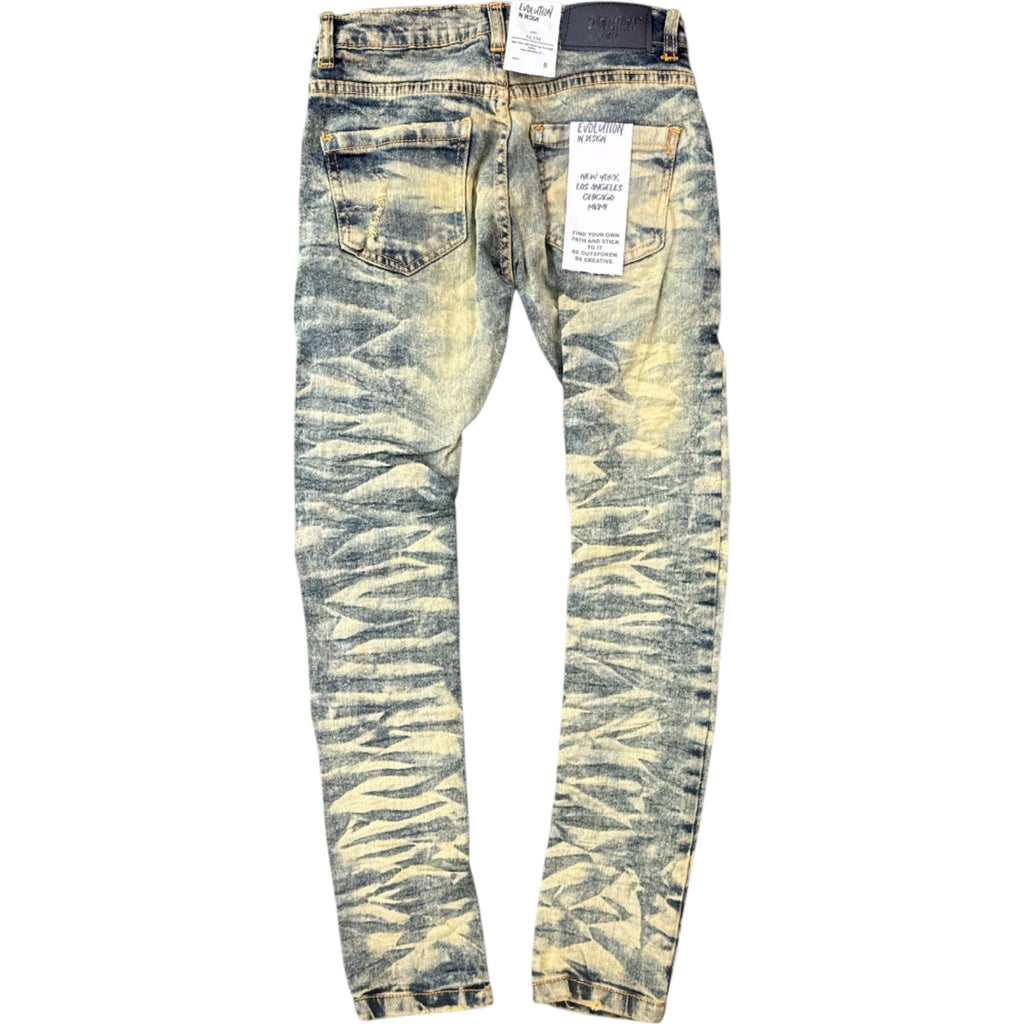Kids Slim Fit Wild Tiger Distressed Ripple Denim In Med Tint