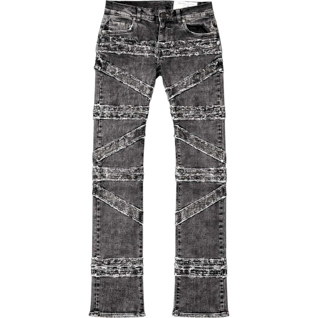 Men's Crossover Distressed Stacked Flare Denim In Black Wash